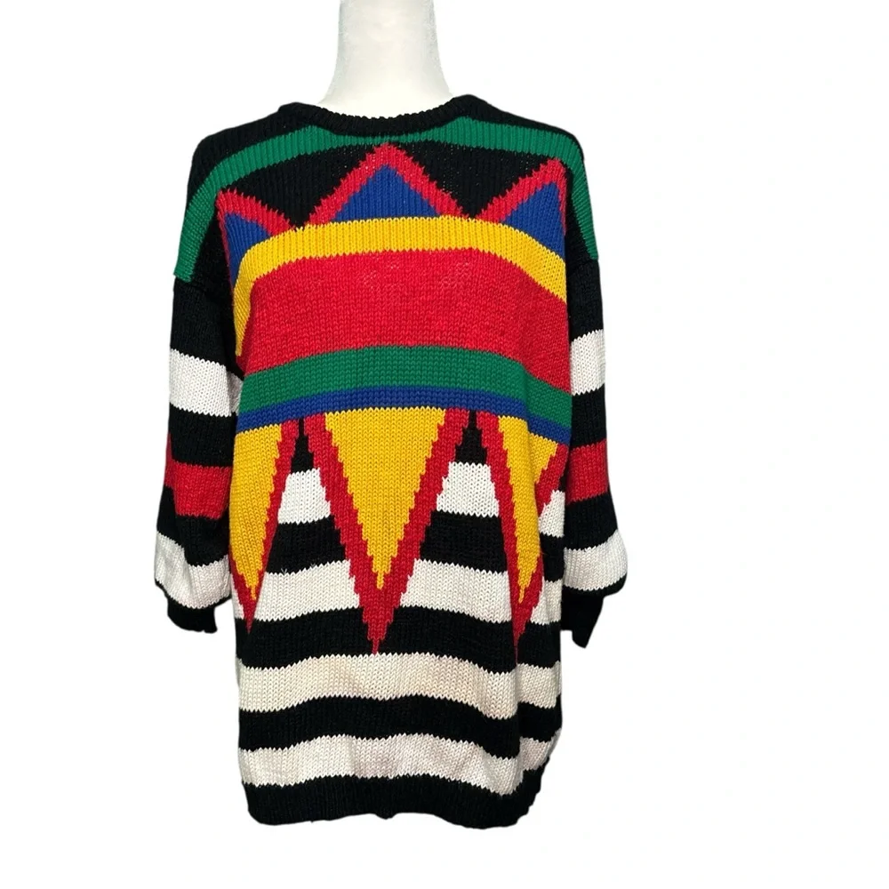 Vintage 80s/90s IB Diffusion multi colored striped/geometric oversized sweater - Picture 2 of 6